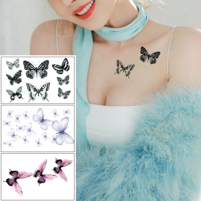 Elegant Waterproof Temporary Butterfly Sticker Tattoo Fake Halloween Party Tattoo For Woman Girls