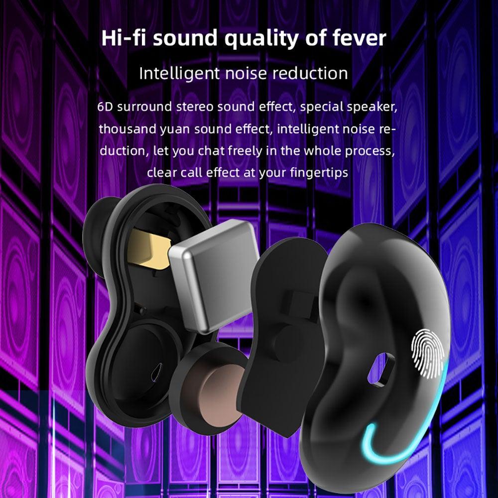 Sports Black Headphones Wireless Wearable Music Player Built-in Memory Sweatproof WaterproofWireless Bluetooth Headphones 5.1 Gaming Headset In Ear HiFi Sports Noise Cancel Earphone For Smartphones LED Display For Sports Running Workout