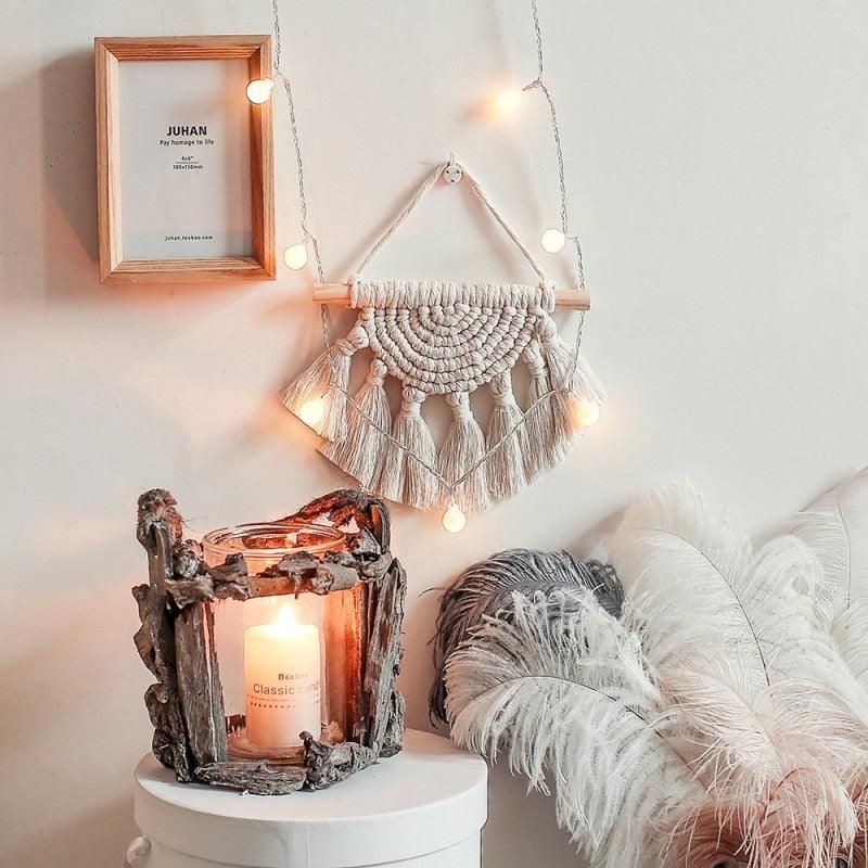 Handmade Wall Art Home Wall Decor Woven Hanging Tapestry Tassel Wind Chimes Wall Hanging Ornaments Hand Macrame Wall For Wall Wedding Living Room Gallery Patio Apartment Yard Decor