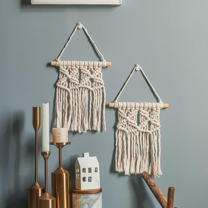 Handmade Wall Art Home Wall Decor Woven Hanging Tapestry Tassel Wind Chimes Wall Hanging Ornaments Hand Macrame Wall For Wall Wedding Living Room Gallery Patio Apartment Yard Decor