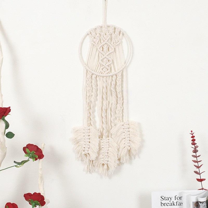 Handmade Wall Art Home Wall Decor Woven Hanging Tapestry Tassel Wind Chimes Wall Hanging Ornaments Hand Macrame Wall For Wall Wedding Living Room Gallery Patio Apartment Yard Decor