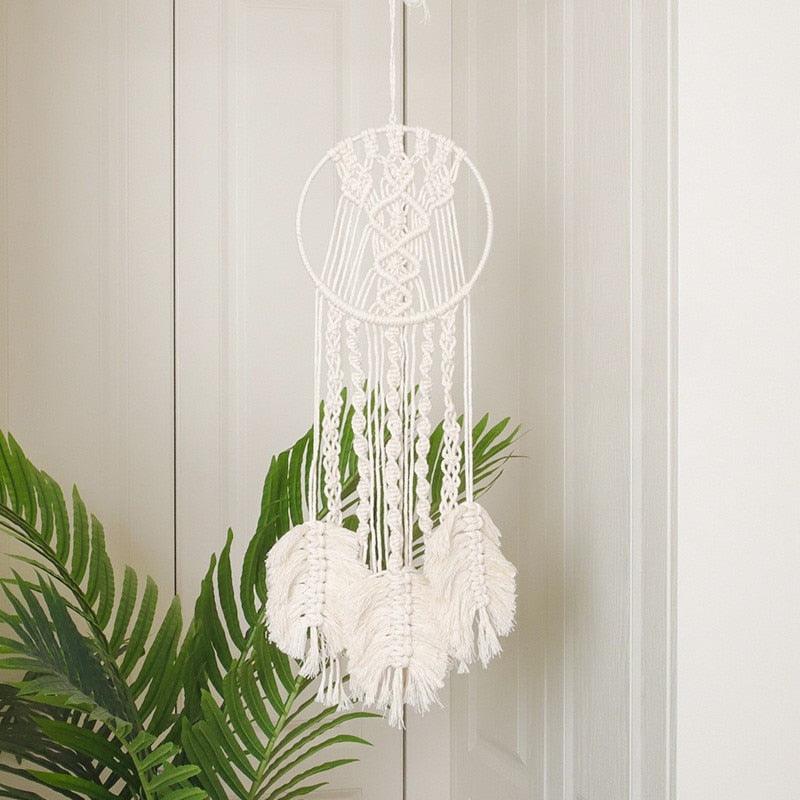 Handmade Wall Art Home Wall Decor Woven Hanging Tapestry Tassel Wind Chimes Wall Hanging Ornaments Hand Macrame Wall For Wall Wedding Living Room Gallery Patio Apartment Yard Decor