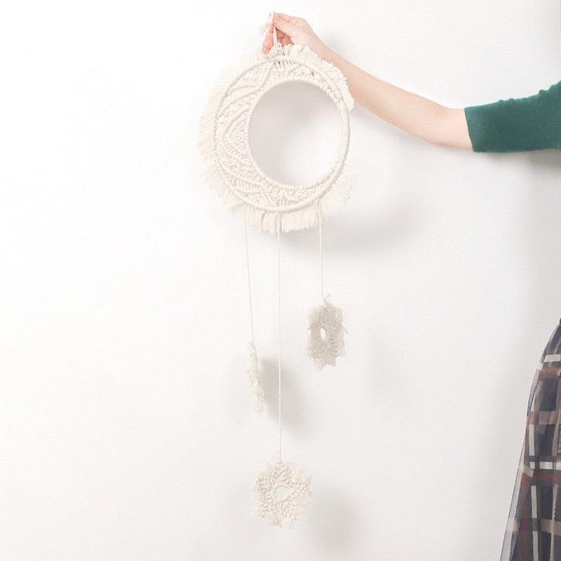 Handmade Wall Art Home Wall Decor Woven Hanging Tapestry Tassel Wind Chimes Wall Hanging Ornaments Hand Macrame Wall For Wall Wedding Living Room Gallery Patio Apartment Yard Decor
