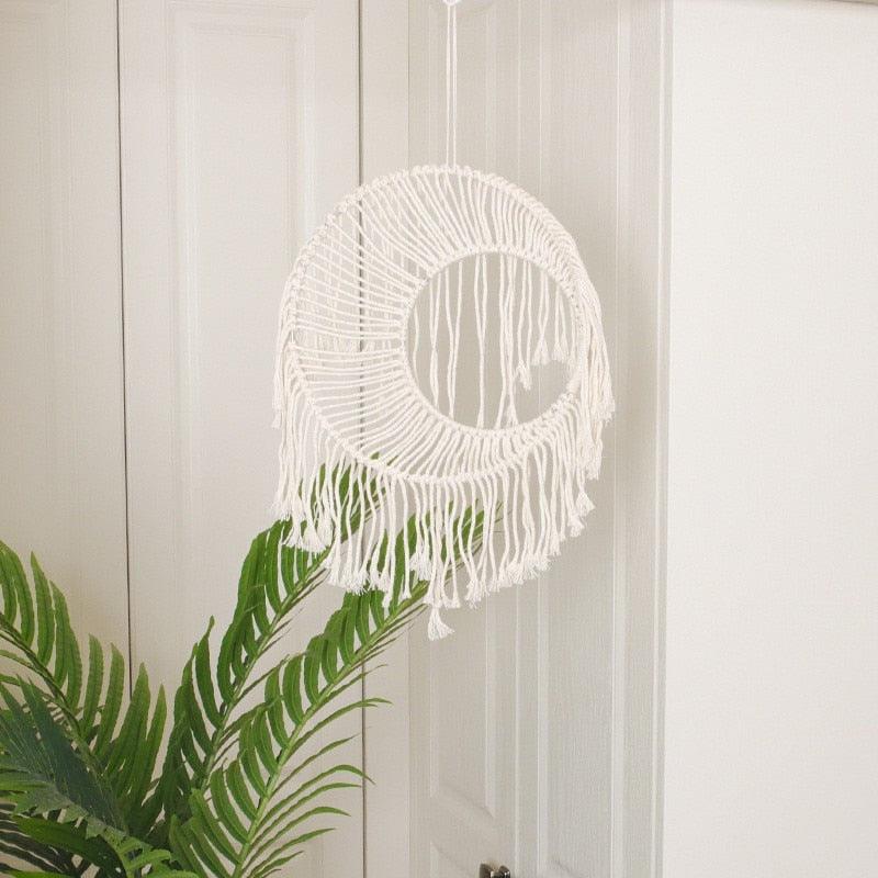 Handmade Wall Art Home Wall Decor Woven Hanging Tapestry Tassel Wind Chimes Wall Hanging Ornaments Hand Macrame Wall For Wall Wedding Living Room Gallery Patio Apartment Yard Decor