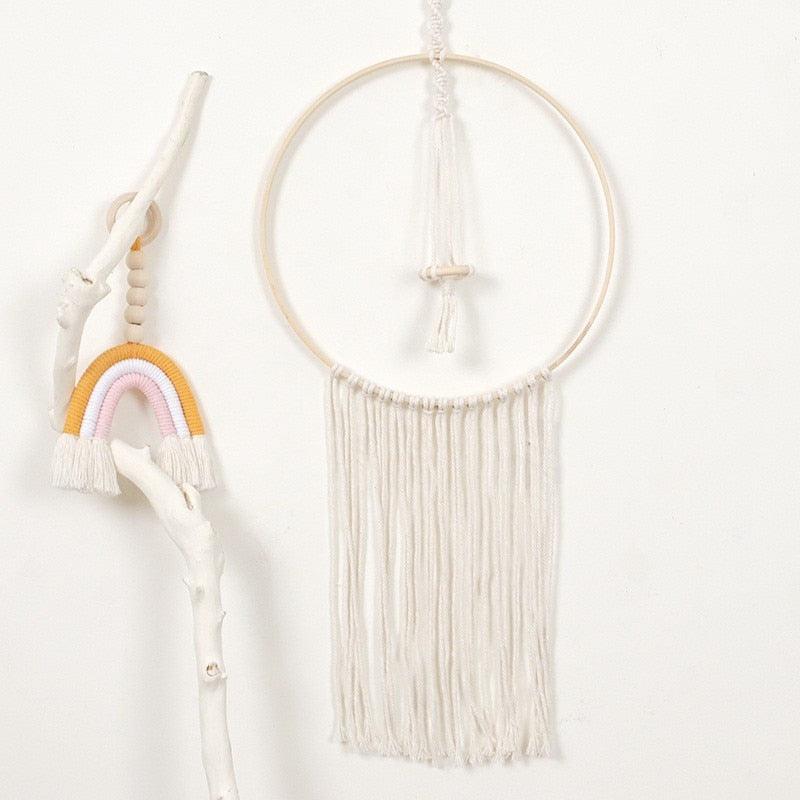 Handmade Wall Art Home Wall Decor Woven Hanging Tapestry Tassel Wind Chimes Wall Hanging Ornaments Hand Macrame Wall For Wall Wedding Living Room Gallery Patio Apartment Yard Decor
