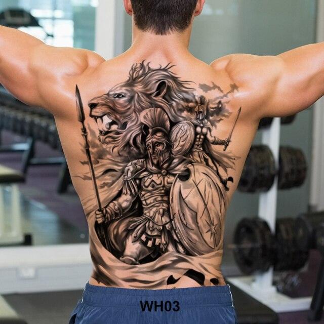 Extra Large Back Temporary Lion Tatoo Sticker Waterproof Black Luxury Big Modern Design For Mens