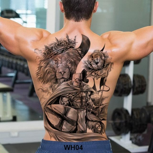 Extra Large Back Temporary Lion Tatoo Sticker Waterproof Black Luxury Big Modern Design For Mens
