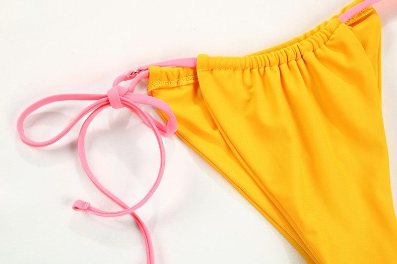 Bikini Swimsuit Solid Color Bikini Set Swimwear Bathing Suit Women Bikinis String Beach Women Two Piece Bikini Swimsuit Bathing Suits Halter Triangle Tops String Bikini Sets