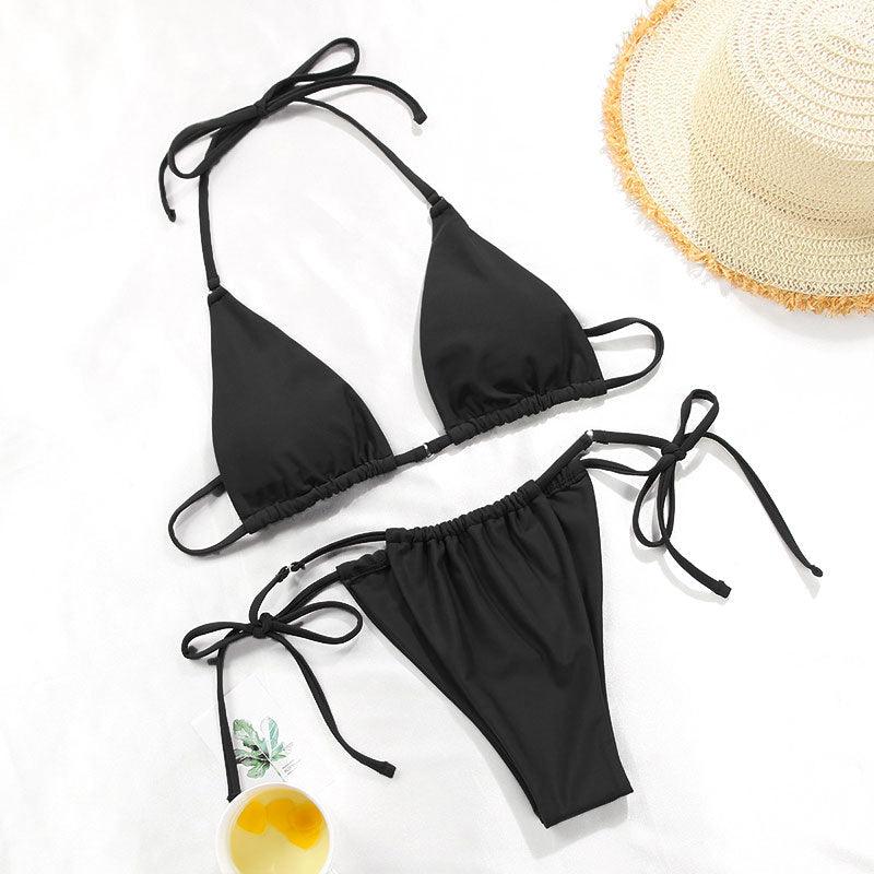 Bikini Swimsuit Solid Color Bikini Set Swimwear Bathing Suit Women Bikinis String Beach Women Two Piece Bikini Swimsuit Bathing Suits Halter Triangle Tops String Bikini Sets