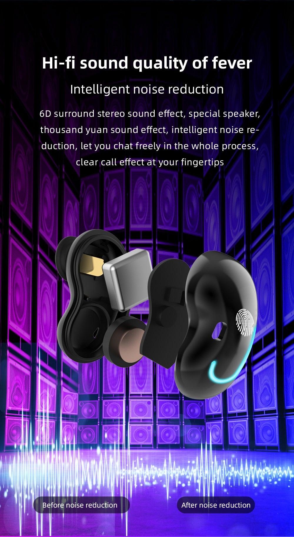 Sports Black Headphones Wireless Wearable Music Player Built-in Memory Sweatproof WaterproofWireless Bluetooth Headphones 5.1 Gaming Headset In Ear HiFi Sports Noise Cancel Earphone For Smartphones LED Display For Sports Running Workout