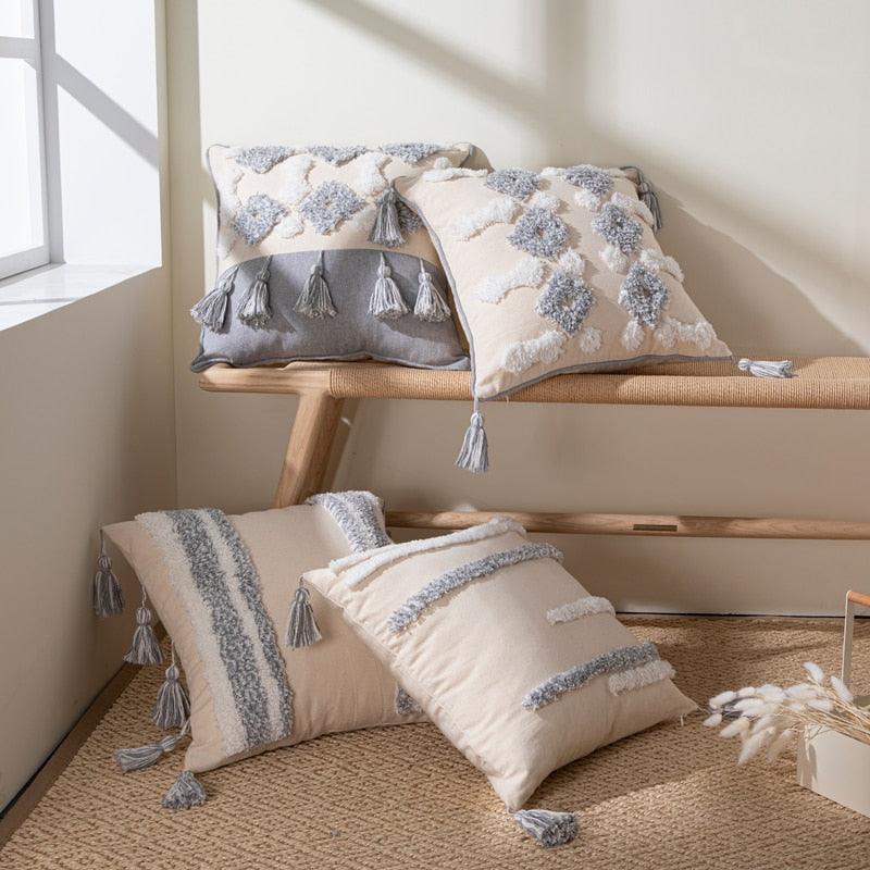 Cushion Cover Cotton Linen Pillowcase Tufted Beige Decorative Fashionable Cotton Hand-Woven Throw Pillow Covers Tufted Pillow Covers Bedroom Throw Pillow Cushion For Bed Home