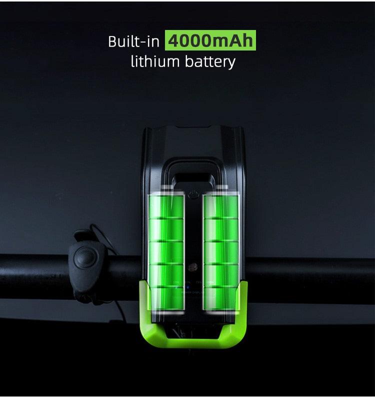 4000mAh Bicycle Front Light Set USB Rechargeable Smart Headlight With Horn 800 Lumen LED Bicycle Light Set USB Rechargeable Super Bright Bike Headlight