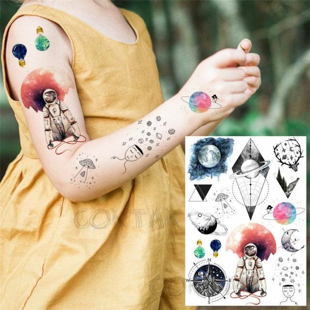 Realistic Black Temporary Small Big Tattoos Space Planets Animals Tatoos Waterproof Face Hands Tattoos For Girls Mens
