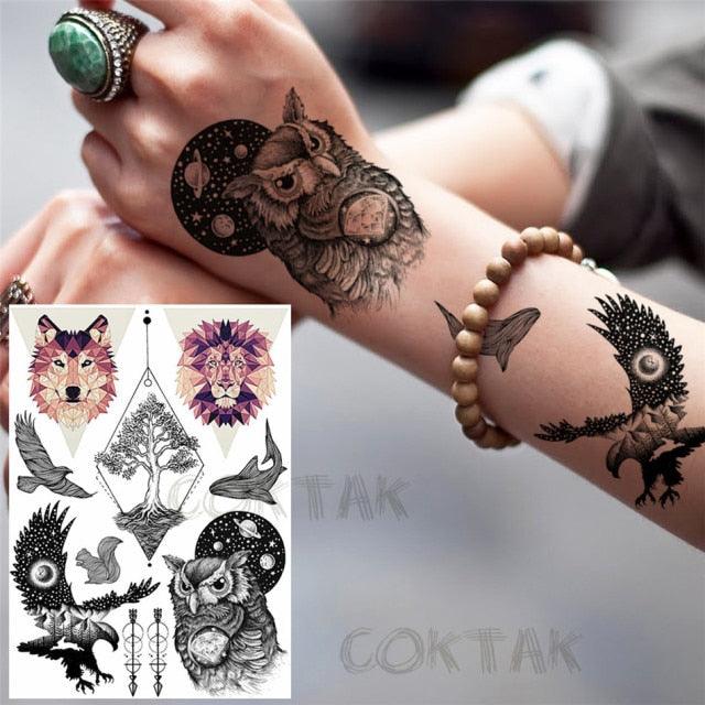 Realistic Black Temporary Small Big Tattoos Space Planets Animals Tatoos Waterproof Face Hands Tattoos For Girls Mens