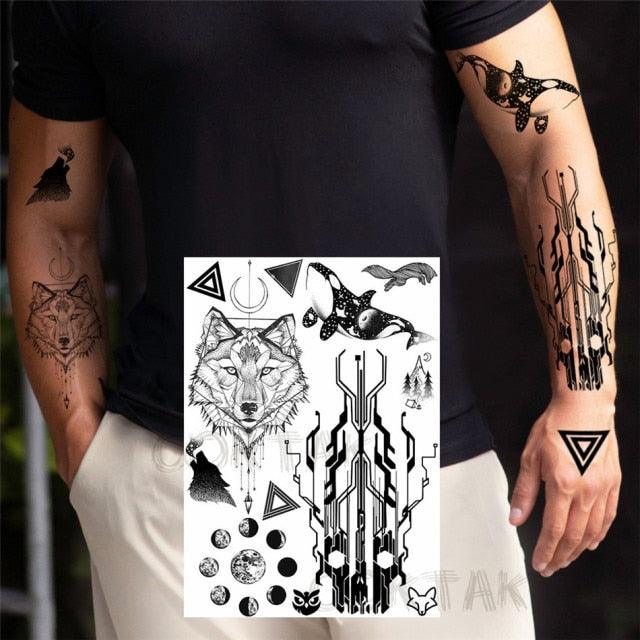 Realistic Black Temporary Small Big Tattoos Space Planets Animals Tatoos Waterproof Face Hands Tattoos For Girls Mens