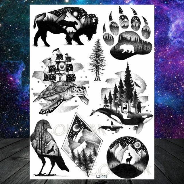 Realistic Black Temporary Small Big Tattoos Space Planets Animals Tatoos Waterproof Face Hands Tattoos For Girls Mens
