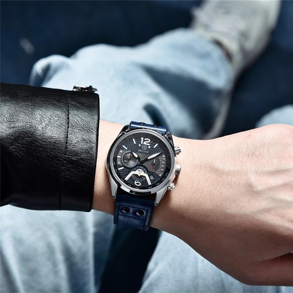 New Men Watch Top Sport Design Waterproof Men Quartz Military Wristwatch Leather Strap Analog Men Watch