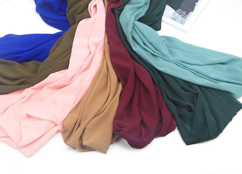 Winter Fashion Long Solid Color Soft Muslim Bubble Chiffon Hijab Scarf Shawls Hijab Elegant Scarf Wrap Lightweight Islamic Head Wear Escharpe Shawls Headband Wraps Lightweight Head Scarves Ladies Hijabs For Women