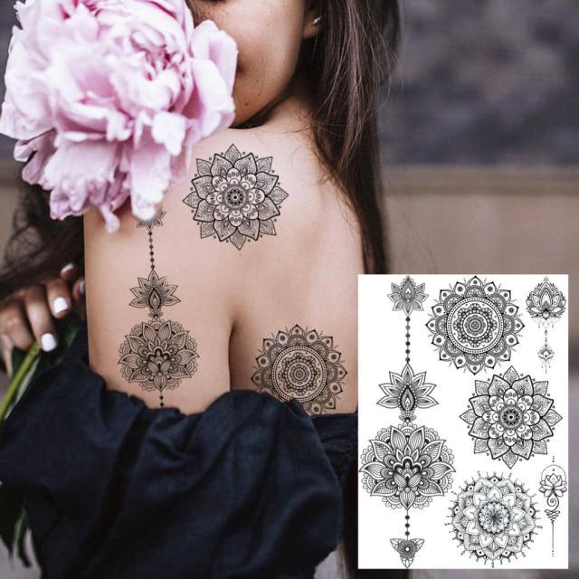 53 Sheets Black Lace Temporary Tattoos Sticker Butterfly Flower Fake Tatoo Sticker Sexy Black Henna Temporary Tattoos For Women