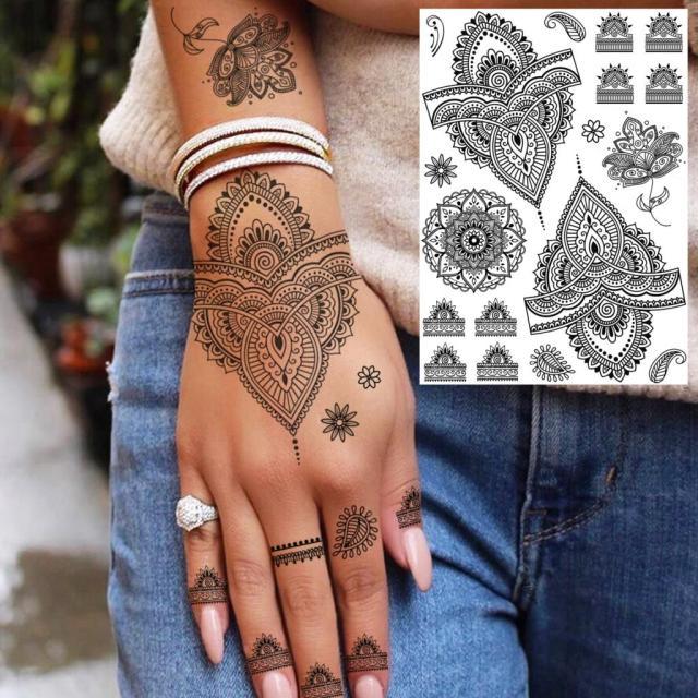 53 Sheets Black Lace Temporary Tattoos Sticker Butterfly Flower Fake Tatoo Sticker Sexy Black Henna Temporary Tattoos For Women
