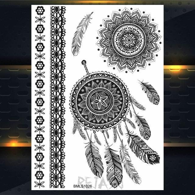 53 Sheets Black Lace Temporary Tattoos Sticker Butterfly Flower Fake Tatoo Sticker Sexy Black Henna Temporary Tattoos For Women