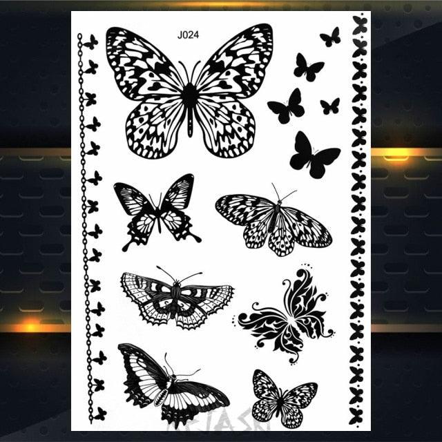 53 Sheets Black Lace Temporary Tattoos Sticker Butterfly Flower Fake Tatoo Sticker Sexy Black Henna Temporary Tattoos For Women