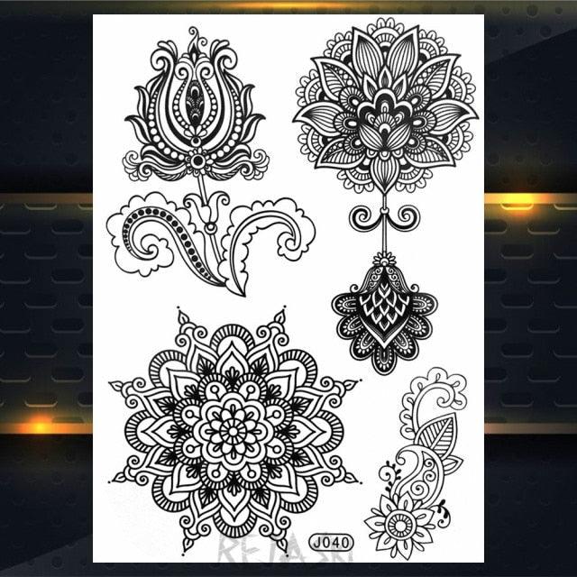 53 Sheets Black Lace Temporary Tattoos Sticker Butterfly Flower Fake Tatoo Sticker Sexy Black Henna Temporary Tattoos For Women