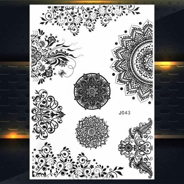 53 Sheets Black Lace Temporary Tattoos Sticker Butterfly Flower Fake Tatoo Sticker Sexy Black Henna Temporary Tattoos For Women