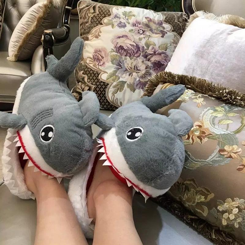Shark Funny Shoes Girls Indoor Slippers Home Shoes Fashion Plush Warm Slippers Women Winter Cute Shark Cozy Women Slippers With Funny Face Memory Foam Non-Slip Rubber Sole Soft Slip On Home Shoes