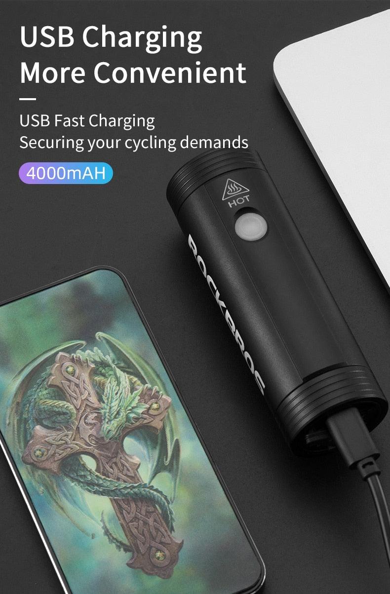 Bike Front Light Rainproof USB Rechargeable Bicycle Light Cycling Headlight LED Flashlight Bike USB Rechargeable Bicycle Light Bicycle Front Headlight LED Bike Headlight Lamp 2000mAh
