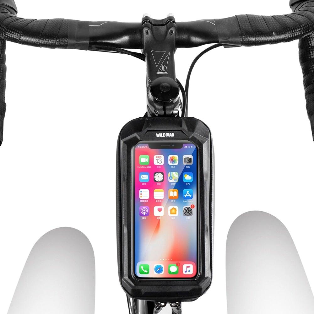 Black Bike Bag Frame Front Top Tube Cycling Bag Waterproof Phone Case Touchscreen Bag Pack Bicycle Accessories Bike Bicycle Bag Waterproof Bike Phone Mount Bag Front Frame Top Tube Handlebar Bag Touch Screen Holder Case For Cell Phones 6.6in