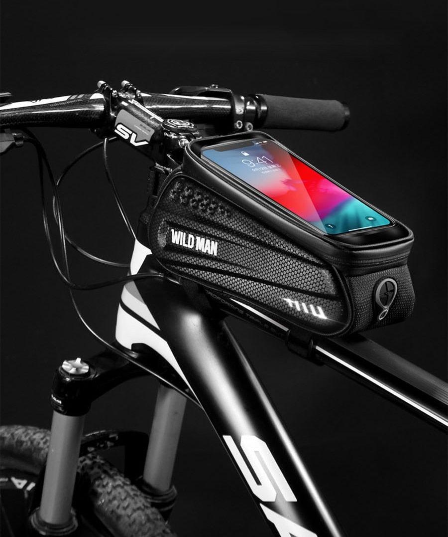 Black Bike Bag Frame Front Top Tube Cycling Bag Waterproof Phone Case Touchscreen Bag Pack Bicycle Accessories Bike Bicycle Bag Waterproof Bike Phone Mount Bag Front Frame Top Tube Handlebar Bag Touch Screen Holder Case For Cell Phones 6.6in