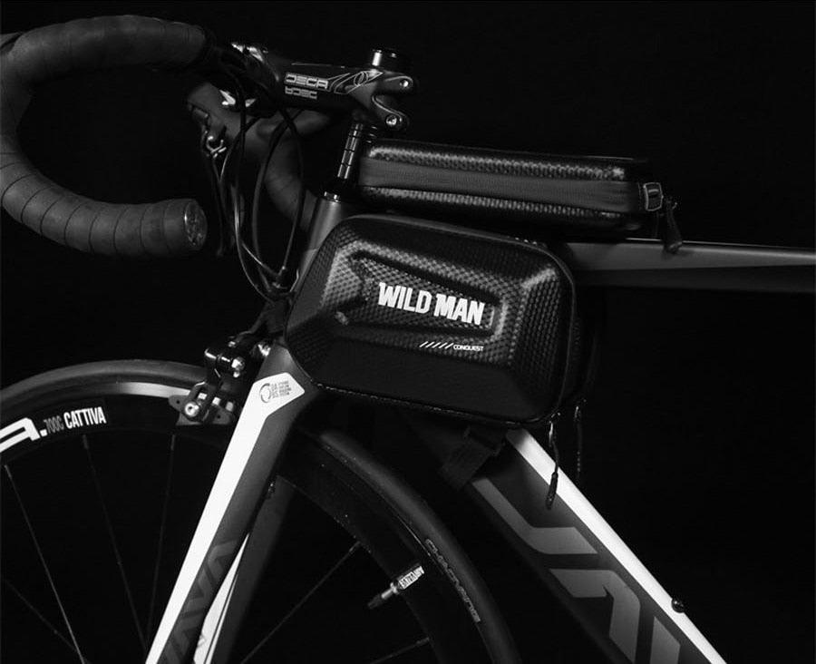 Black Bike Bag Frame Front Top Tube Cycling Bag Waterproof Phone Case Touchscreen Bag Pack Bicycle Accessories Bike Bicycle Bag Waterproof Bike Phone Mount Bag Front Frame Top Tube Handlebar Bag Touch Screen Holder Case For Cell Phones 6.6in