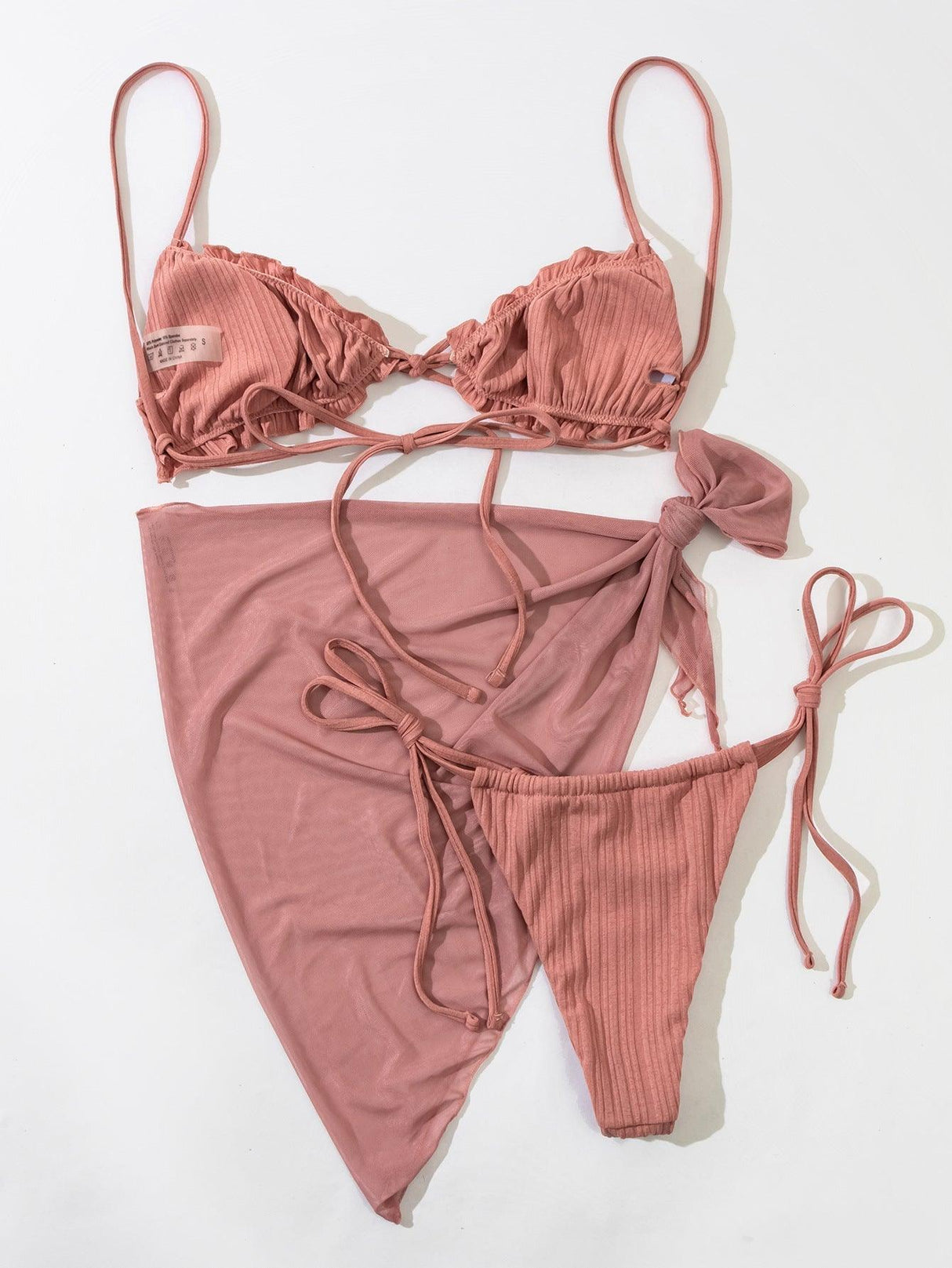 3PCS Ladies Split Swimwear Sets Women Swimsuit Women's Bikini Swimsuits Bikini Set With Wrap Skirt Underwire Swimwear Bathing Suit Chiffon Cover Up Bikini Ruffles Lace-up Mesh Cover Ups Bikinis Set