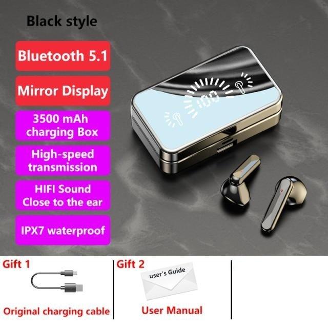 Bluetooth 5.1 Wireless Headphones Waterproof Sports Workout Earphones With Microphone Bluetooth In Ear Headphones Wireless Headset Quality Deep Bass Soft Earmuffs Light Weight Built-in Microphone Charging Box 3500mAh