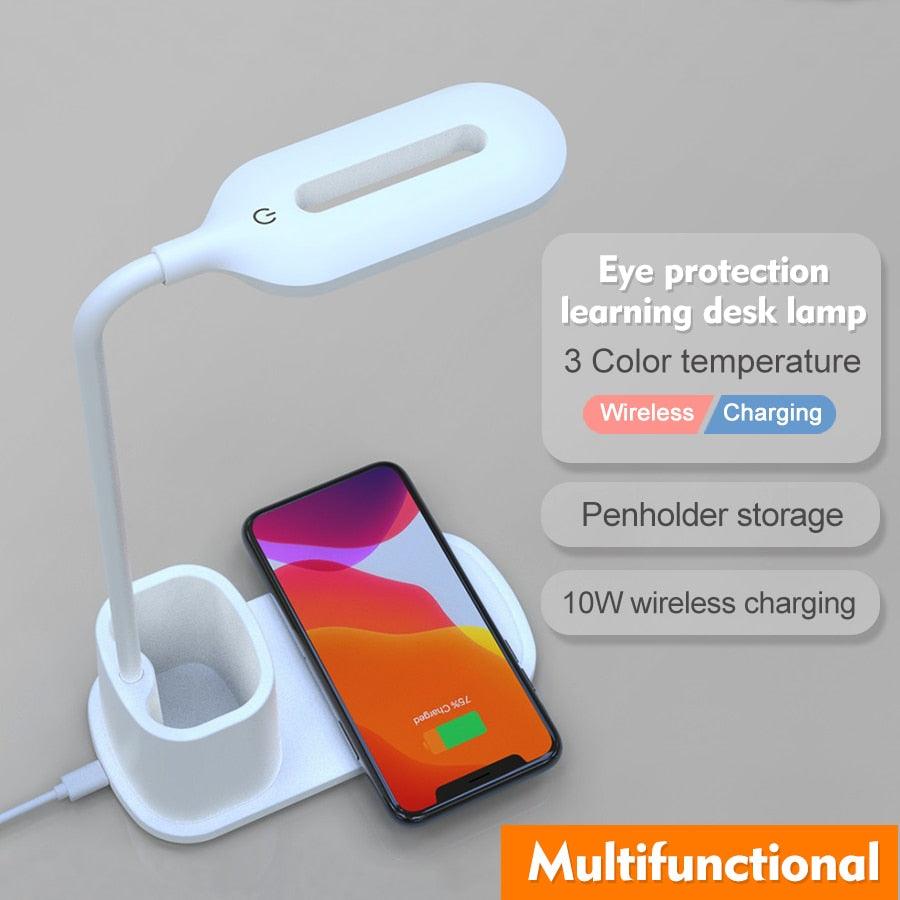 Touch Dimmable LED Desk Lamp 10W Wireless Charging/USB Charging Table Light for Children Kids Reading Study Bedside Bedroom Decorative Table Lamp Cute Study Lamps for Bedroom Décor
