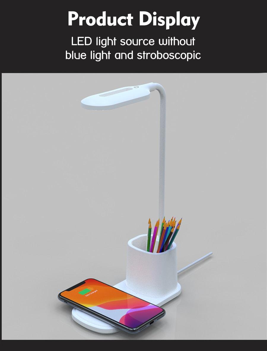 Touch Dimmable LED Desk Lamp 10W Wireless Charging/USB Charging Table Light for Children Kids Reading Study Bedside Bedroom Decorative Table Lamp Cute Study Lamps for Bedroom Décor