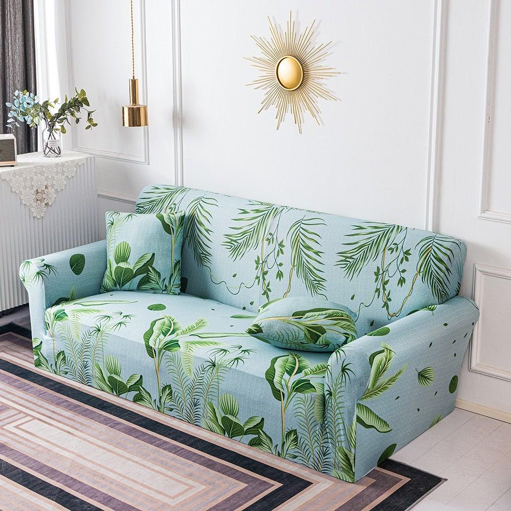 Elastic Plain Floral Printing Sofa Cover Stretch for Living Room Couch Cover Chair Protector 1/2/3/4 Seater Printed Couch Cover for 3 Cushion Couch Floral Pattern Sofa Cover with Separate Cushion Cover Pieces Stretch Sofa Slipcover