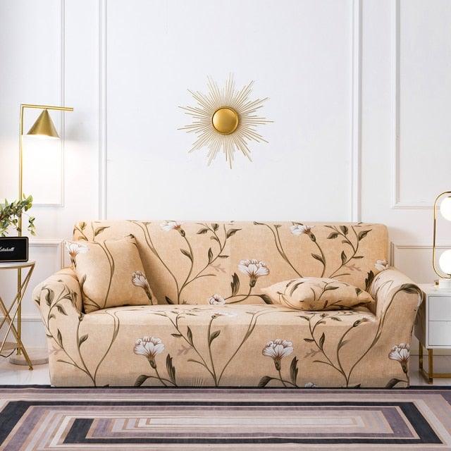 Elastic Plain Floral Printing Sofa Cover Stretch for Living Room Couch Cover Chair Protector 1/2/3/4 Seater Printed Couch Cover for 3 Cushion Couch Floral Pattern Sofa Cover with Separate Cushion Cover Pieces Stretch Sofa Slipcover