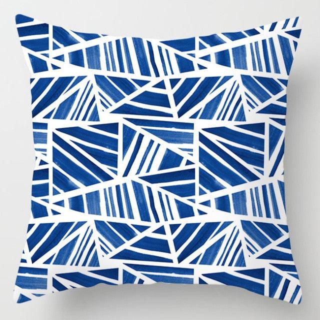 Modern Simple Blue Geometric Pillow Cover Home Sofa Decorative Blue Sea Texture Cotton Linen Cushion Home Decorative Pillow Case 45x45cm