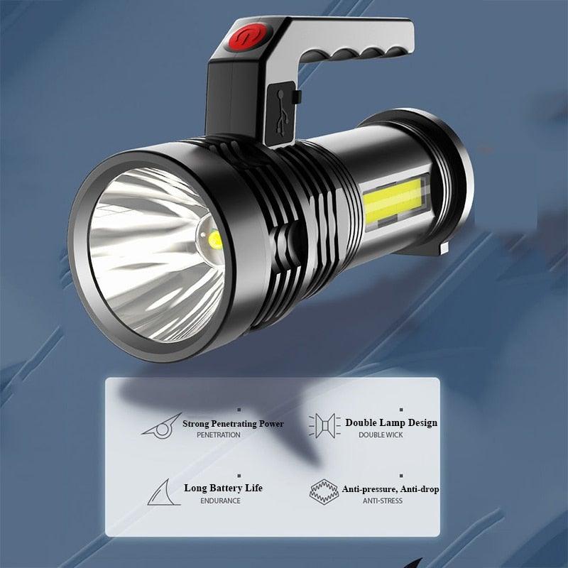 Rechargeable Handheld Flashlights Waterproof 3 Switch Mode Powerful High Lumens Spotlight Fashlight High Power Portable LED Waterproof Outdoor Long Lasting Spot Light Flashlight For Home & Outdoor Use