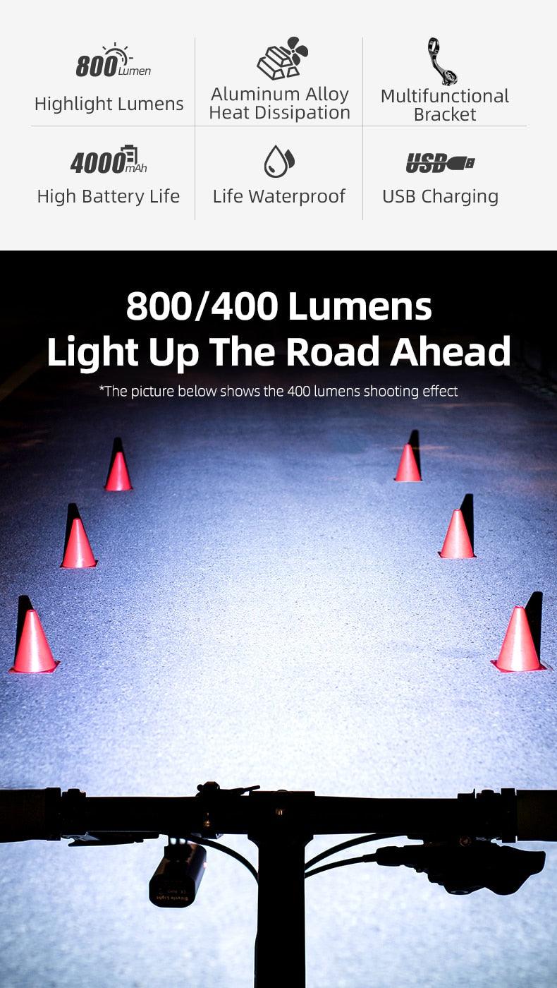 Bike Light Front Lamp USB Rechargeable LED 4800mAh Bicycle Light Waterproof Bicycle Light Set USB Rechargeable Super Bright Bike Headlight For Night Riding Bracket 1000LM