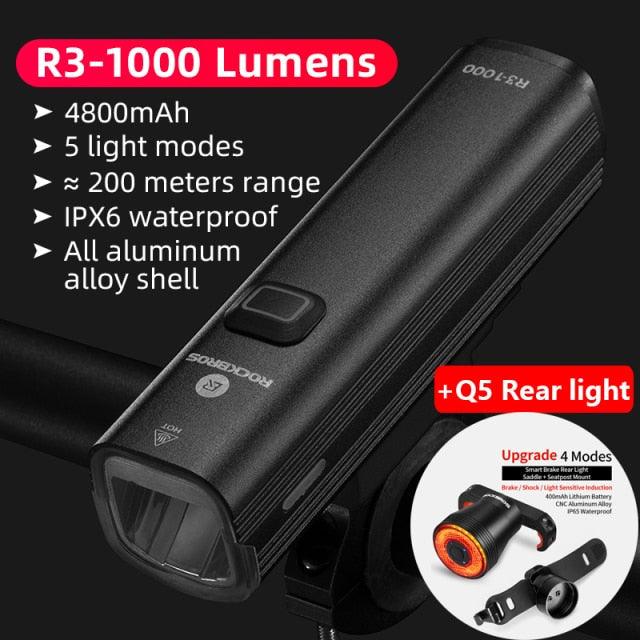 Bike Light Front Lamp USB Rechargeable LED 4800mAh Bicycle Light Waterproof Bicycle Light Set USB Rechargeable Super Bright Bike Headlight For Night Riding Bracket 1000LM
