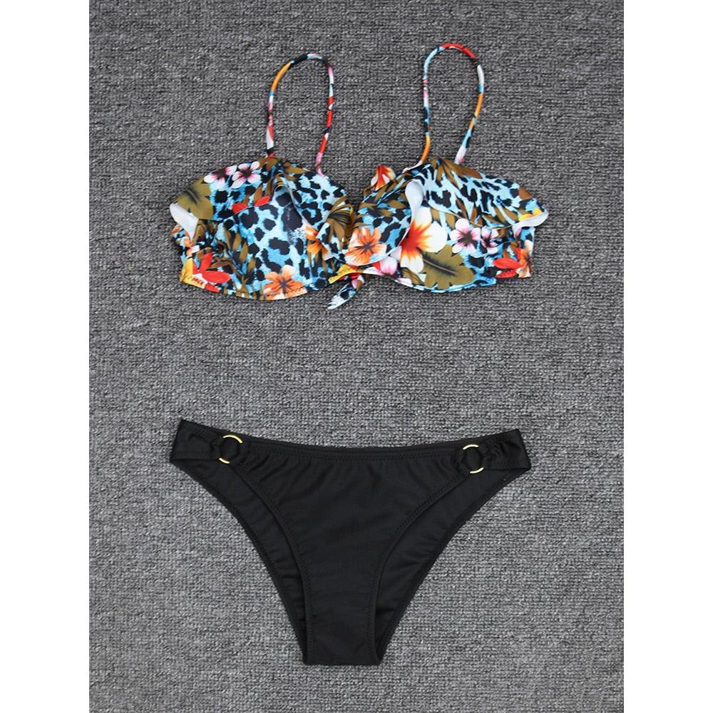 Female Two Piece Swimsuit Low Waist Bikini Floral Printing Swimwear Push Up Bathing Suit Detachable Padded Push Up Striped Bikini Set Two Piece Swimsuit Ladies Vintage Lace Bikini Sets Beach Swimwear