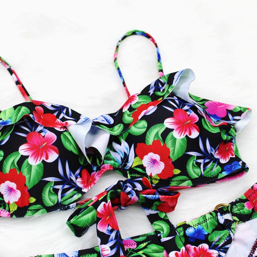 Female Two Piece Swimsuit Low Waist Bikini Floral Printing Swimwear Push Up Bathing Suit Detachable Padded Push Up Striped Bikini Set Two Piece Swimsuit Ladies Vintage Lace Bikini Sets Beach Swimwear
