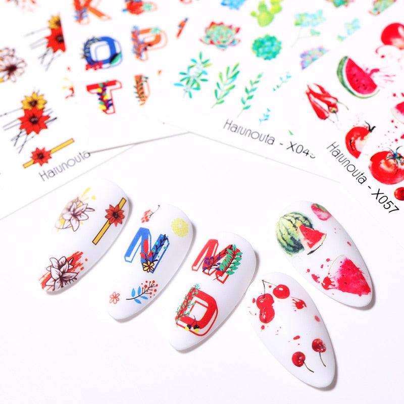 Nails Sticker Nail Art Decorations Flowers Leaves Decals Water Transfer Sliders Woman Face Fruit Foil Manicures Wraps Water Transfer Nail Decals Sticker For Pretty Girl Self-Adhesive Nail Decals Designer Nail Stickers for Acrylic Decal