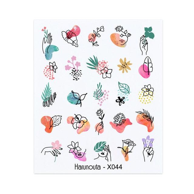 Nails Sticker Nail Art Decorations Flowers Leaves Decals Water Transfer Sliders Woman Face Fruit Foil Manicures Wraps Water Transfer Nail Decals Sticker For Pretty Girl Self-Adhesive Nail Decals Designer Nail Stickers for Acrylic Decal