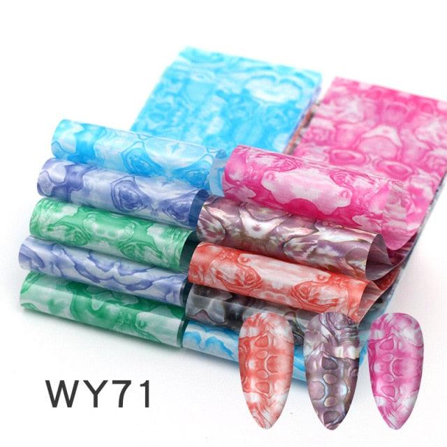 Holographic Nail Foil Transfer Set Sticker Decal Nail Art Foils Designer Marble Nail Decoration Sliders Wraps Manicure Women Kids Girls Manicure Decoration Nail Art Supplies 3D Self-Adhesive Nail Decals Designer Nail Stickers for Acrylic Nails