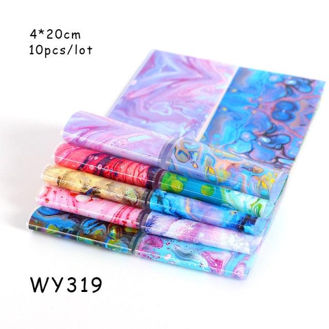 Holographic Nail Foil Transfer Set Sticker Decal Nail Art Foils Designer Marble Nail Decoration Sliders Wraps Manicure Women Kids Girls Manicure Decoration Nail Art Supplies 3D Self-Adhesive Nail Decals Designer Nail Stickers for Acrylic Nails
