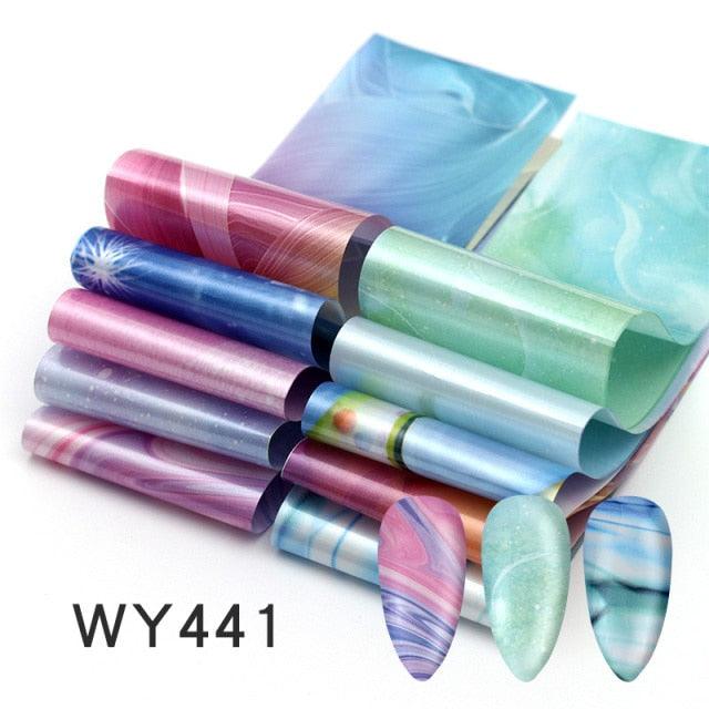Holographic Nail Foil Transfer Set Sticker Decal Nail Art Foils Designer Marble Nail Decoration Sliders Wraps Manicure Women Kids Girls Manicure Decoration Nail Art Supplies 3D Self-Adhesive Nail Decals Designer Nail Stickers for Acrylic Nails